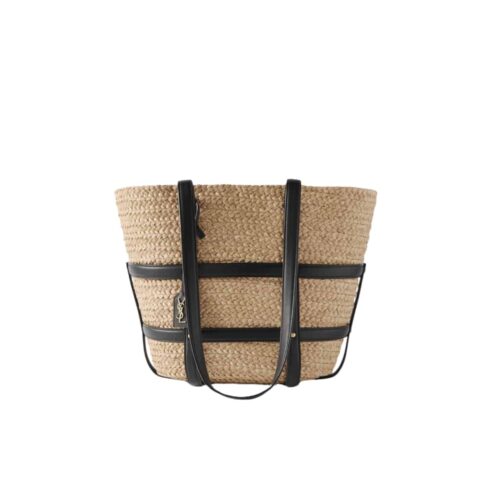 Saint Laurent Panier Medium Harness Raffia Tote Bag Beige 17Cm