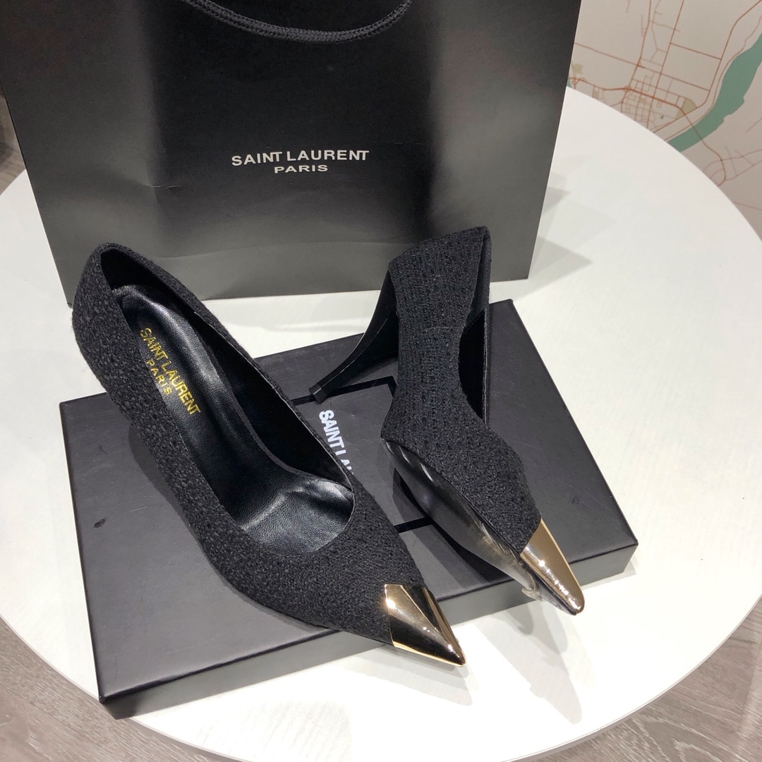 Saint Laurent Vesper Boucle Pumps Black Gold - Image 2
