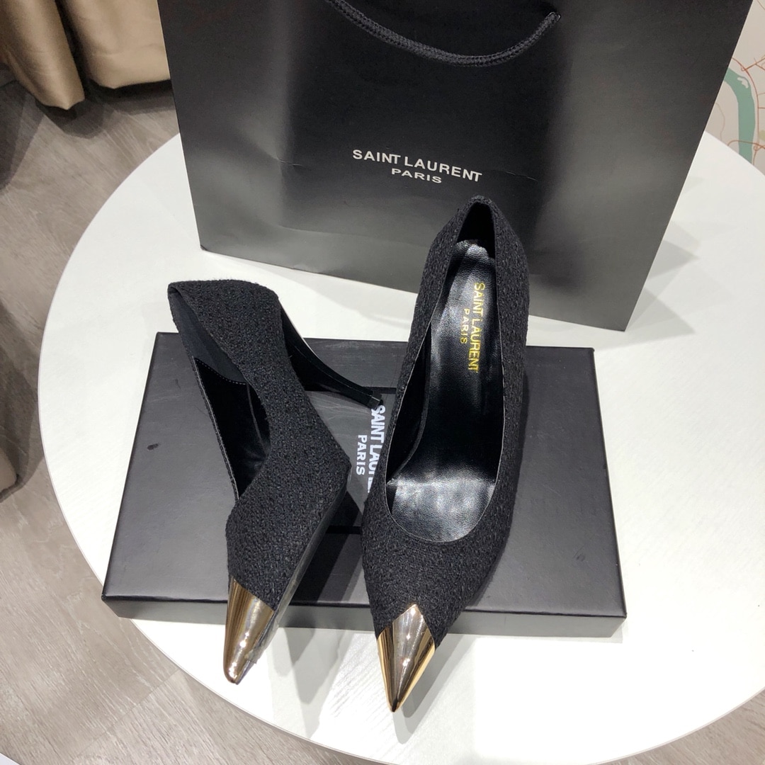 Saint Laurent Vesper Boucle Pumps Black Gold - Image 3