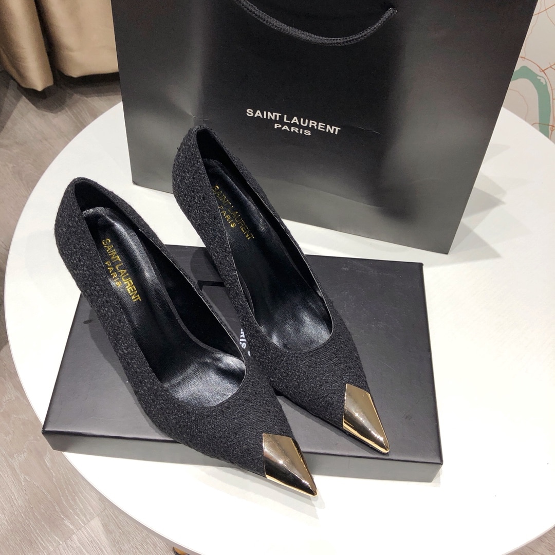 Saint Laurent Vesper Boucle Pumps Black Gold - Image 4