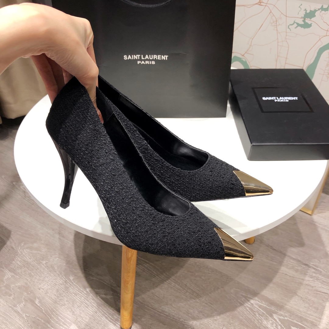 Saint Laurent Vesper Boucle Pumps Black Gold - Image 5