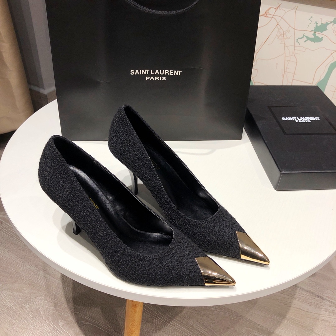 Saint Laurent Vesper Boucle Pumps Black Gold - Image 6