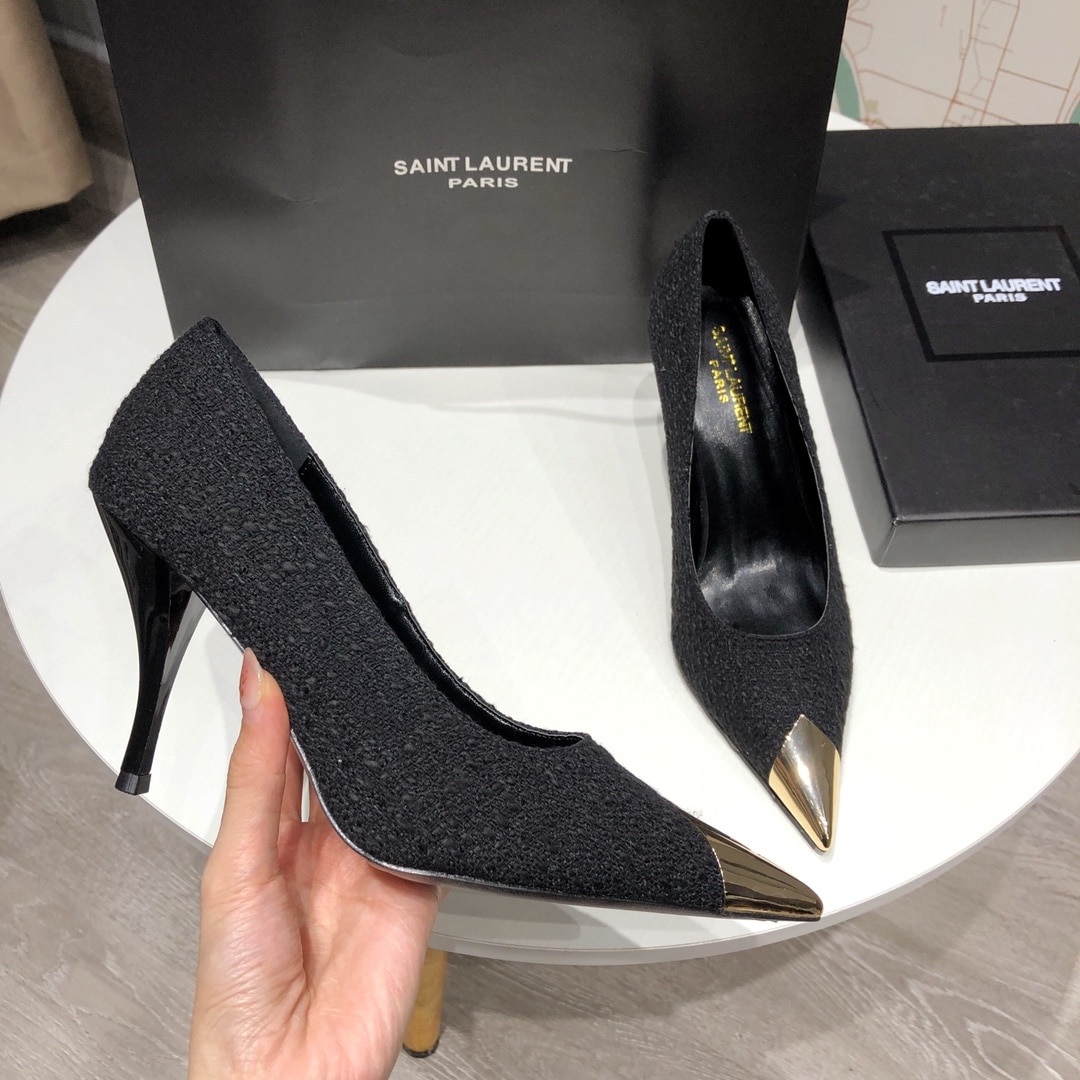 Saint Laurent Vesper Boucle Pumps Black Gold - Image 7