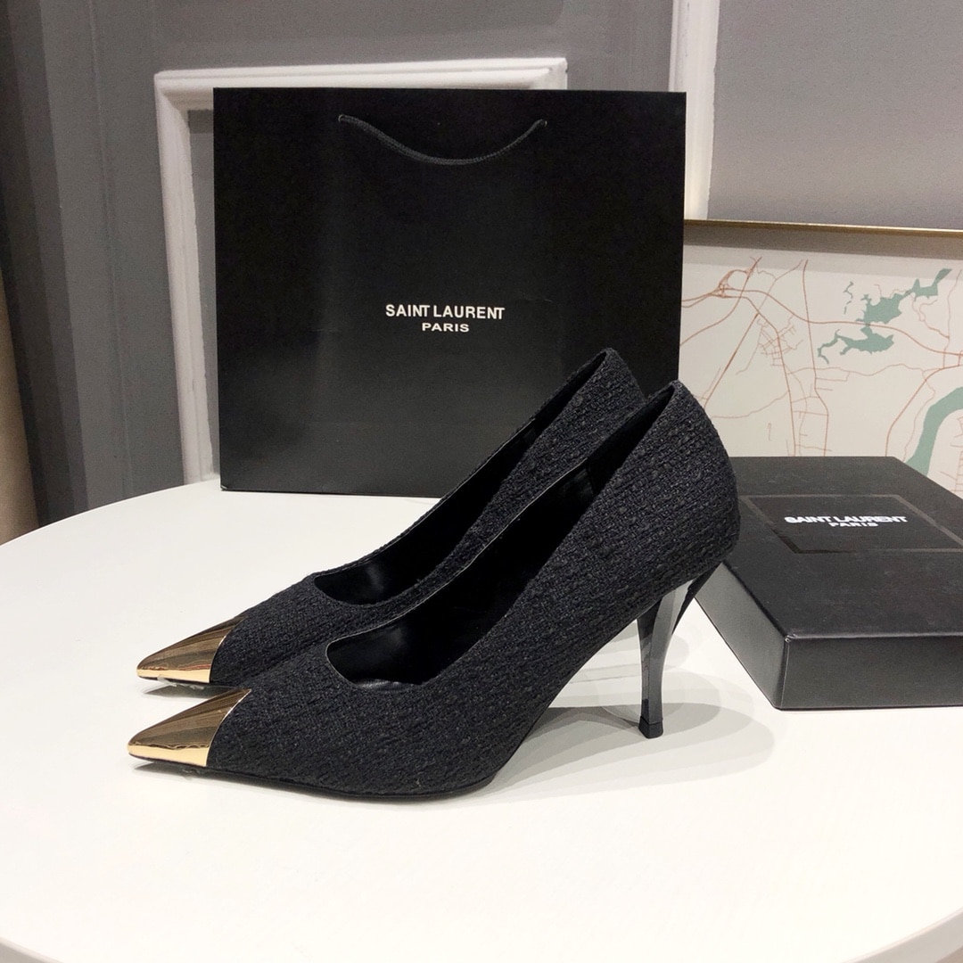 Saint Laurent Vesper Boucle Pumps Black Gold - Image 8