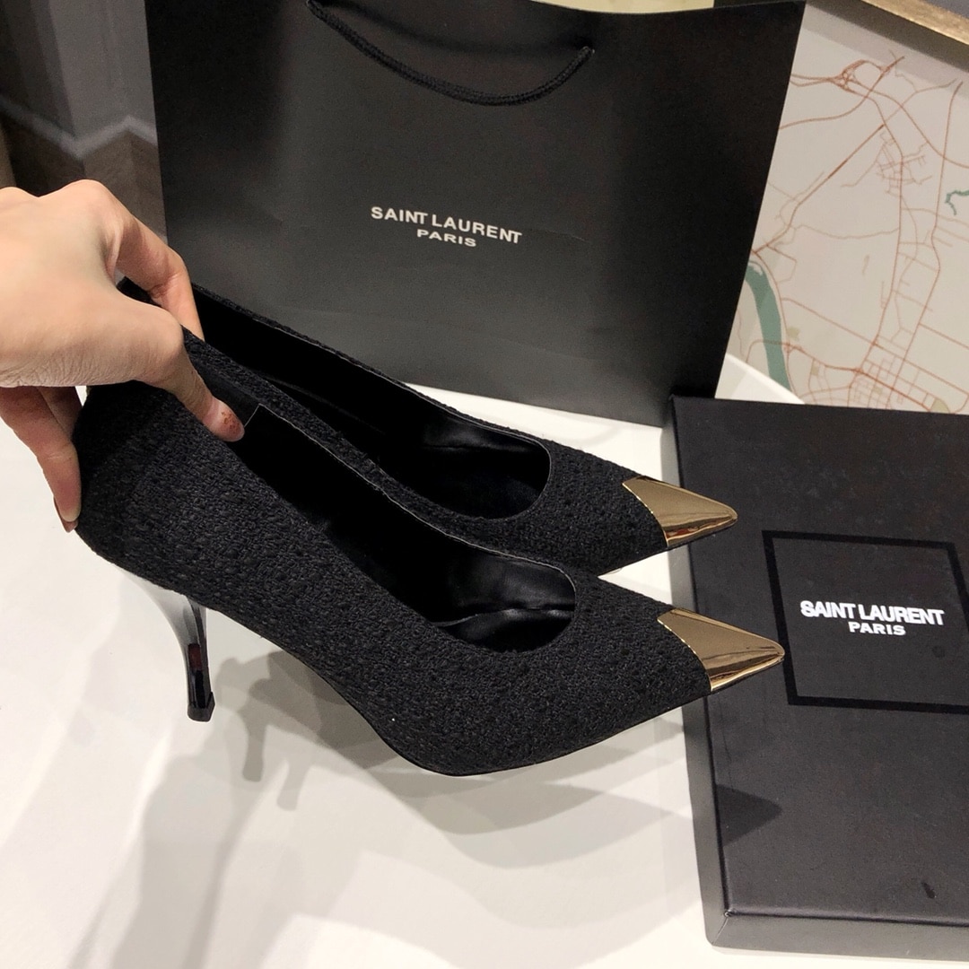 Saint Laurent Vesper Boucle Pumps Black Gold - Image 9
