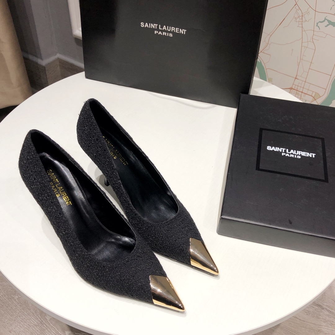 Saint Laurent Vesper Boucle Pumps Black Gold - Image 10