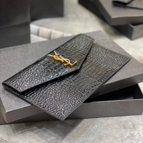 Alternative view of Saint Laurent Uptown Pouch In Crocodile Embossed Shiny Leather Gold Black 27Cm 565739Dnd0J1000