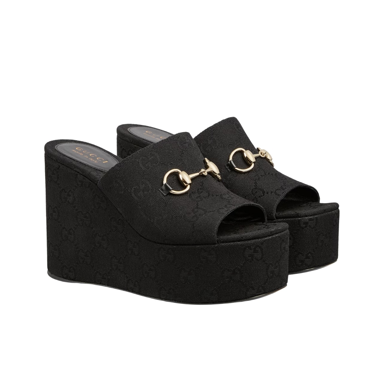 Gucci Women's Wedge GG Canvas Sandal Black 816328 Fab10 1000