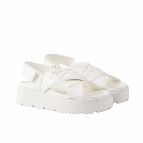 Prada Nappa Leather Crisscross Flatform Sandals White 1XZ777F045038