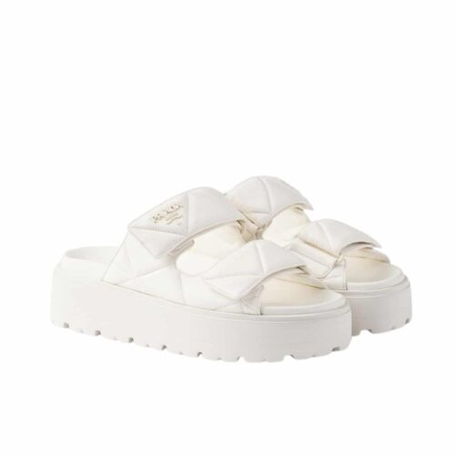 Prada Quilted Leather Sandals White
