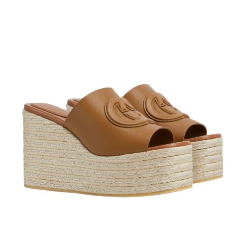 Gucci Women's Interlocking G Leather Sandal Brown 817212 Ap0B0 2712