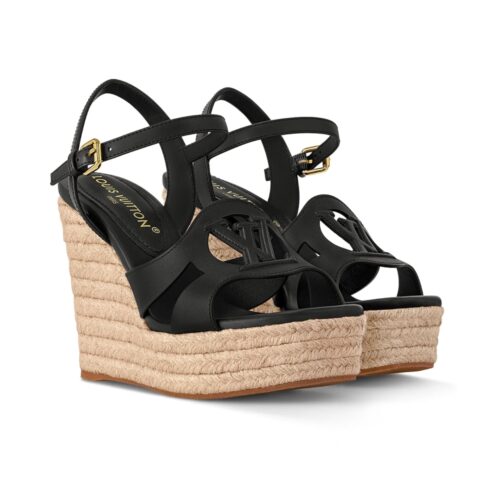 Louis Vuitton LV Isola Wedge Leather Sandal Black 1Aci88