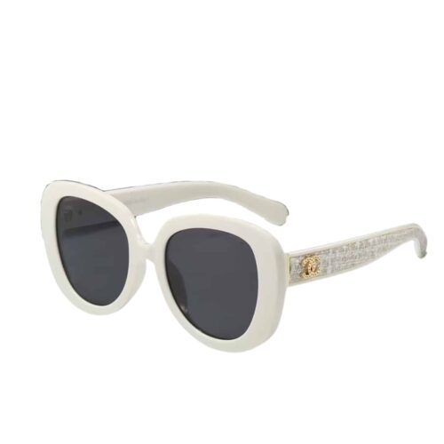 Chanel Square Tweed Sunglasses Acetate White Gold