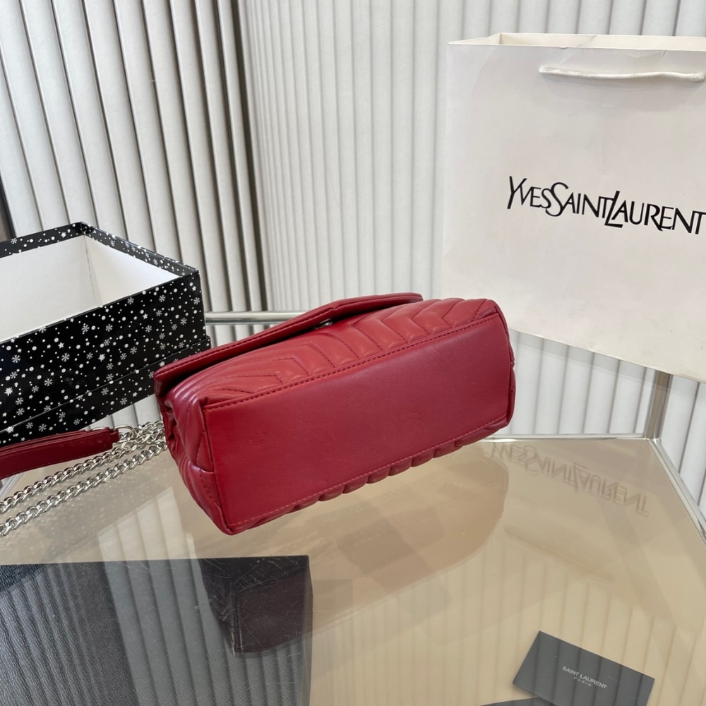 Saint Laurent Loulou Small Quilted Leather Chain Bag Wine Red 25cm - Image 7