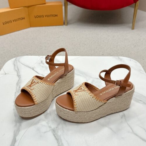 Alternative view of Louis Vuitton Helios Wedge Sandal Raffia Brown