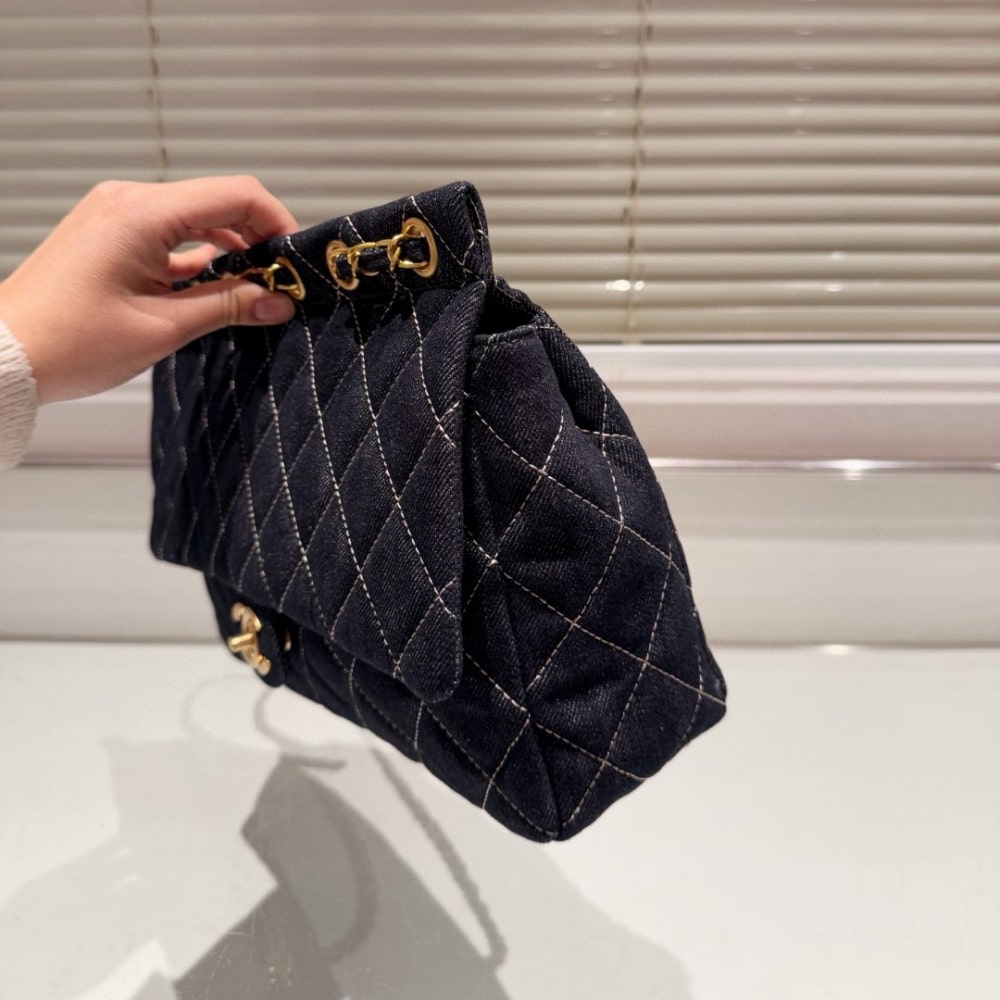 Chanel Classic Large Denim Flap Bag Dark Blue 30cm - Image 6