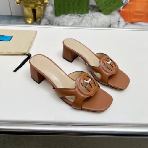 Alternative view of Gucci Women's Interlocking G Slide Leather Sandal Brown 782413 Aaazg 2535