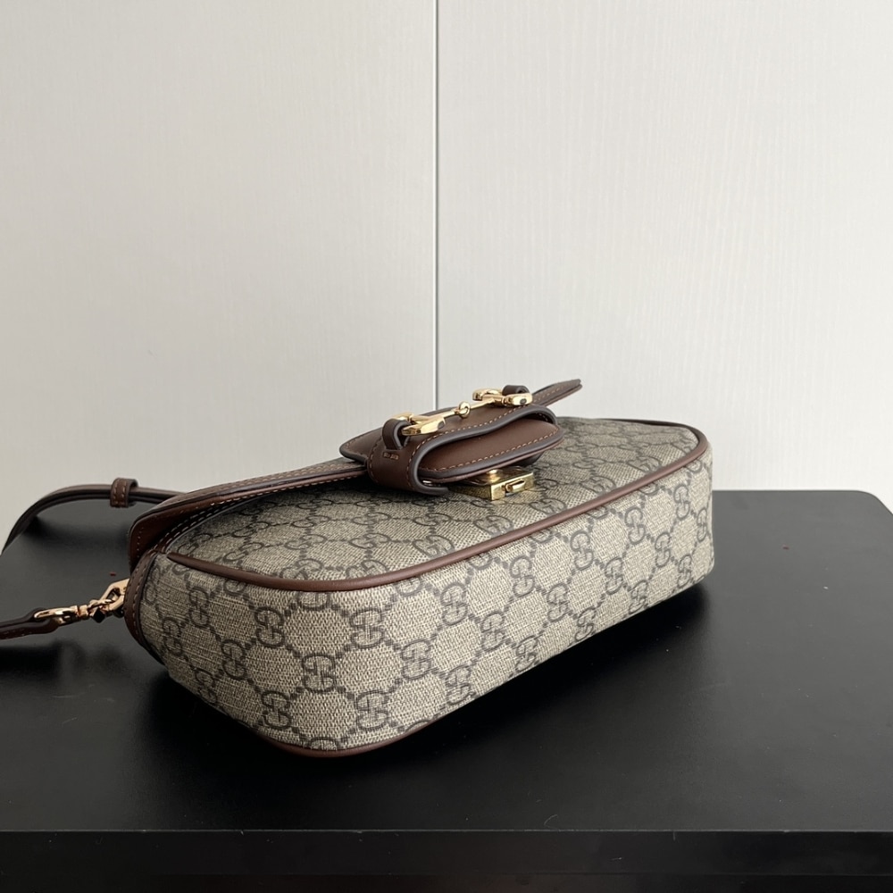 Gucci Horsebit 1955 Small GG Monogram Canvas Top Handle Bag Beige And Brown 22Cm - Image 4