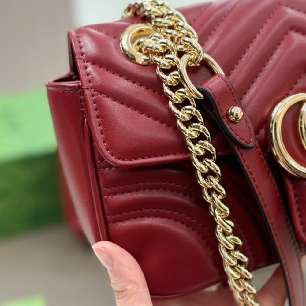 Gucci GG Marmont Mini Matelasse Leather Shoulder Bag Rosso Ancora 16cm 443497 Aadpj 6207 - Image 3