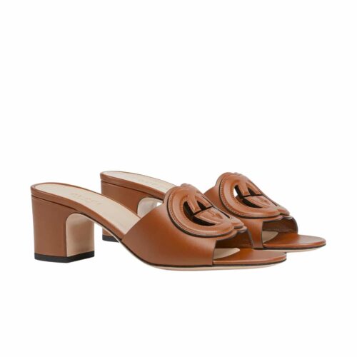 Gucci Women's Interlocking G Slide Leather Sandal Brown 782413 Aaazg 2535