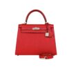Hermes Kelly Sellier 25 Epsom Silver-tone Hardware Handbag Rouge Casaque 25Cm