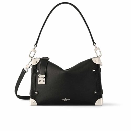 Louis Vuitton Side Trunk MM Grained Leather Shoulder Bag Black 23Cm M25160