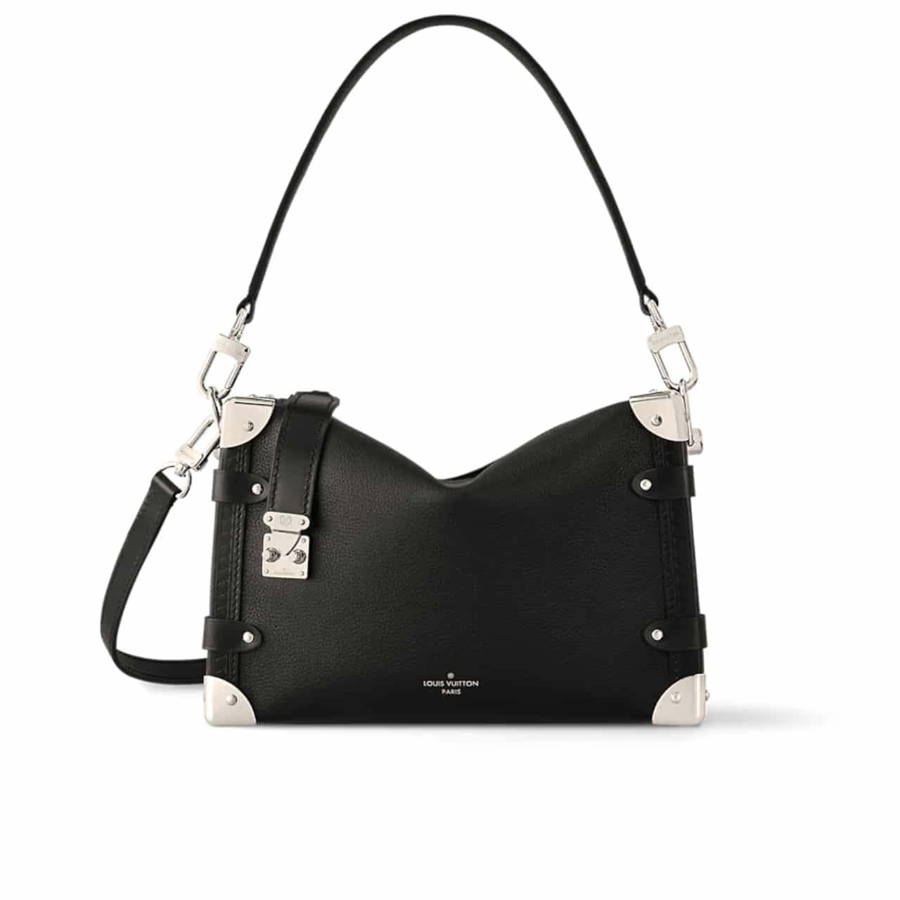Louis Vuitton Side Trunk MM Grained Leather Shoulder Bag Black 23Cm M25160