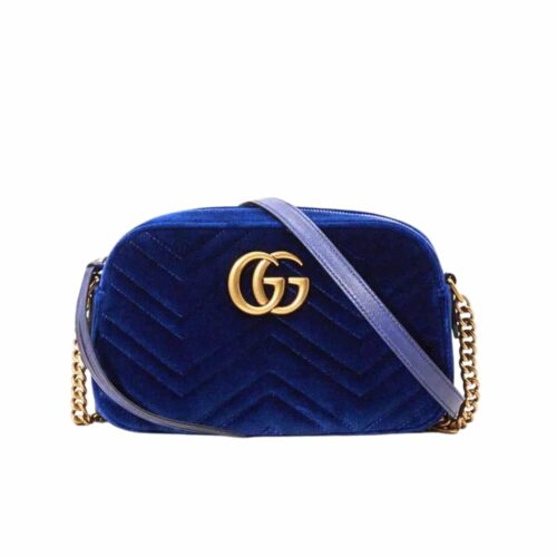 Gucci Small GG Marmont Velvet Shoulder Bag Dark Blue 23Cm