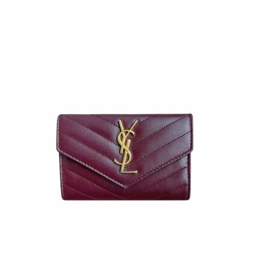 Saint Laurent Cassandre Matelassé Small Envelope Wallet Grain De Poudre Leather Red 11Cm