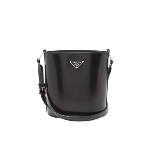 Prada Spazzolato Leather Bucket Bag Black 18Cm