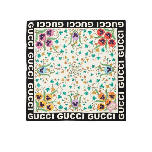 Gucci Floral Print Silk Scarf Black And White 90Cm 7438763G0019260