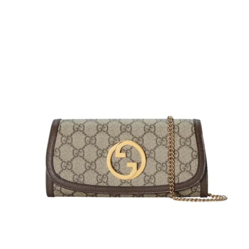 Gucci Blondie GG Supreme Canvas Chain Wallet Bag Beige Ebony 21Cm ‎‎725215 K9GSG 8358