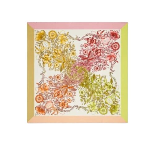 Gucci Floral Print Silk Square Scarf Pink And Yellow 90Cm