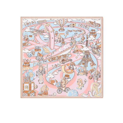 Louis Vuitton Vivienne 90 Speedy Printed Silk Square Scarf Light Pink M79155