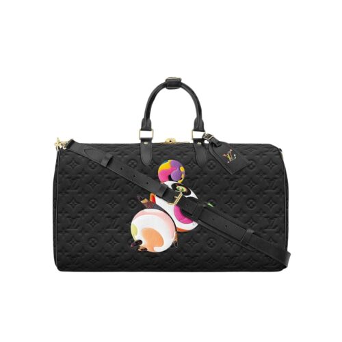Louis Vuitton X Takashi Murakami Keepall Bandoulière 45 Grained Leather Shoulder Bag Black 45Cm M13761