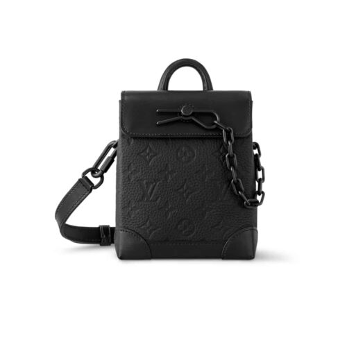 Louis Vuitton Nano Steamer Monogram Taurillon Crossbody Bag Black 18Cm M82772