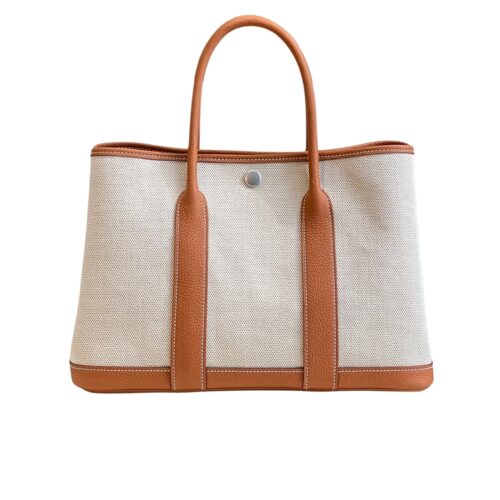 Hermes Garden Party 30 Canvas And Leather Handbag Orange 30Cm