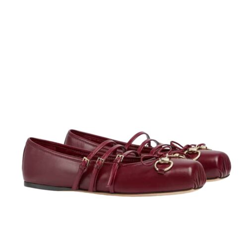 Gucci Women's Horsebit Leather Ballet Flat Burgundy 821219 Aaea4 6207
