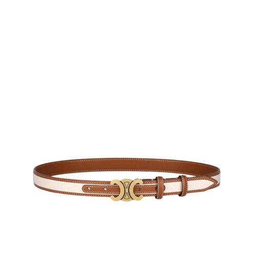 Celine Women Medium Triomphe Belt In Textile And White 25Mm