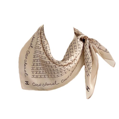 Chanel Coco Signature Square Scarf Silk Twill Beige 70Cm