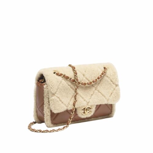 Chanel Teddy Bear Medium Fleece Flap Bags Beige And Brown 23cm AS5149 B18194 NZM48
