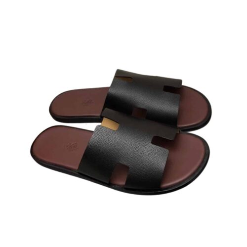 Hermes Izmir Sandals Grained Leather Black Brown