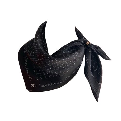 Chanel Coco Signature Square Scarf Silk Twill Black 70Cm