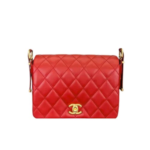 Chanel 23B Small Smooth Leather Flap Bags Red 22cm