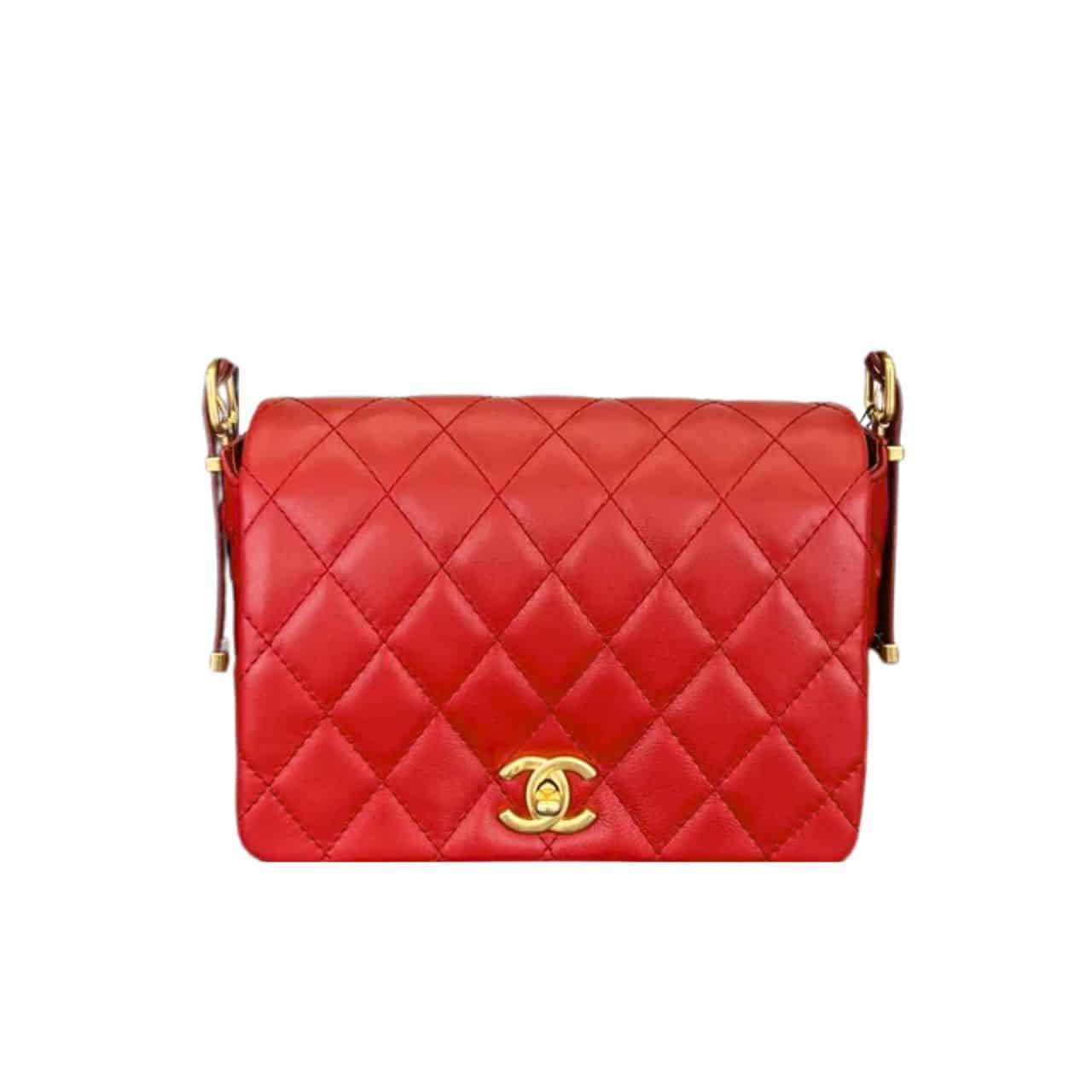 Chanel 23B Small Smooth Leather Flap Bags Red 22cm