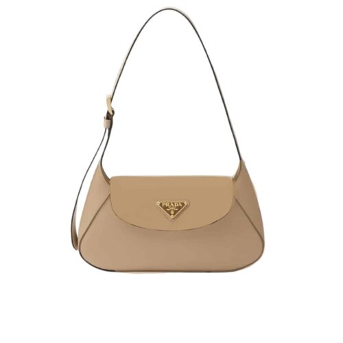Prada Triangle Logo Shoulder Bag Beige 24Cm