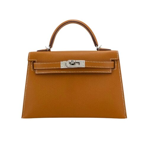 Hermes Kelly 20 Mini Epsom Leather Silver-Tone Hardware Handle Bag Brown 20cm