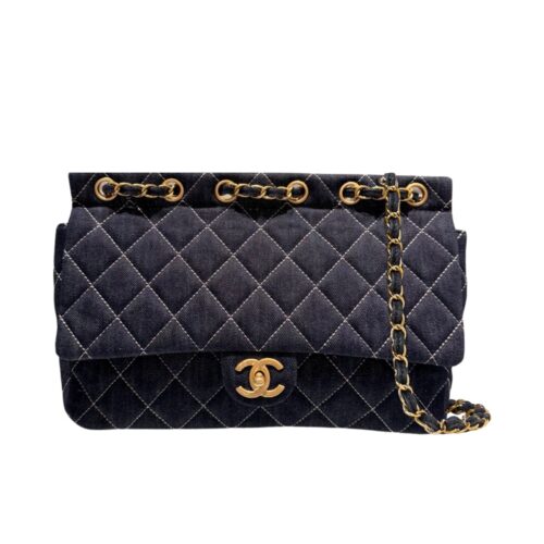 Chanel Classic Large Denim Flap Bag Dark Blue 30cm