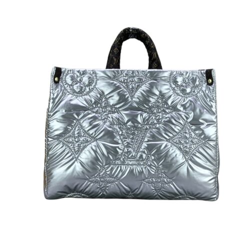 Louis Vuitton Onthego Pillow Nylon Handbag Silver 34Cm
