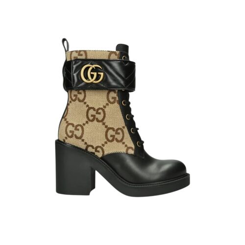 Gucci Ankle GG Canvas Boots Camel Ebony 719849 Aabd0 1183